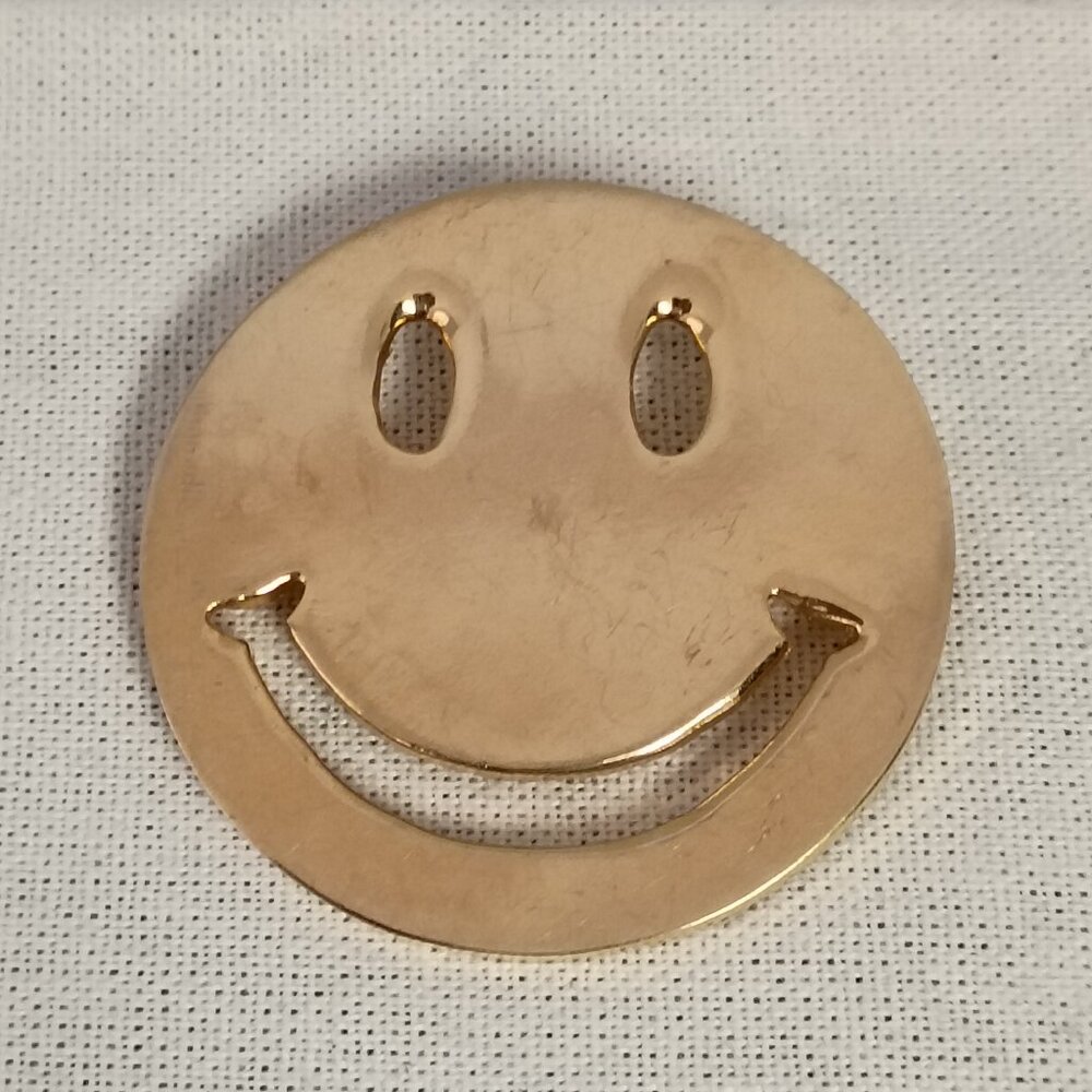 ❤️KIRKS FOLLY GOLD XL SMILEY HAPPY FACE Brooch Pin